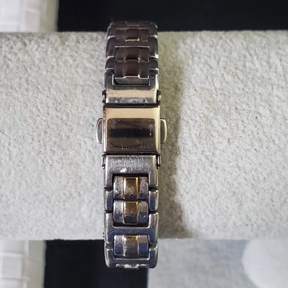 Bulova Womens Two Tone Diamond Accent Watch White Dial Roman Numeral 98R107